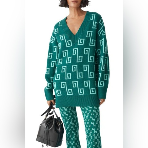 & Other Stories Oversize Jacquard Knit Wool Blend Sweater In Green Jaquard - Picture 2 of 12